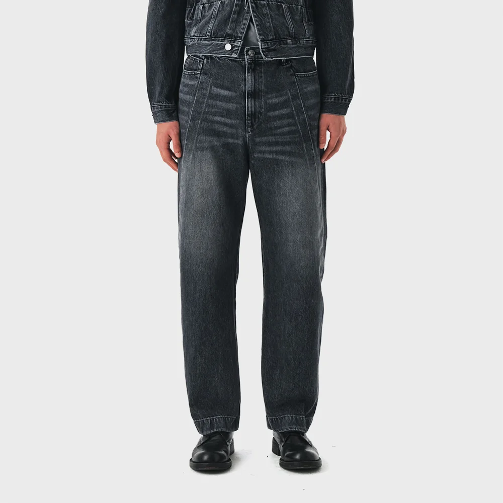 MENS DIAGONAL CUT DENIM PANTS (BLACK)