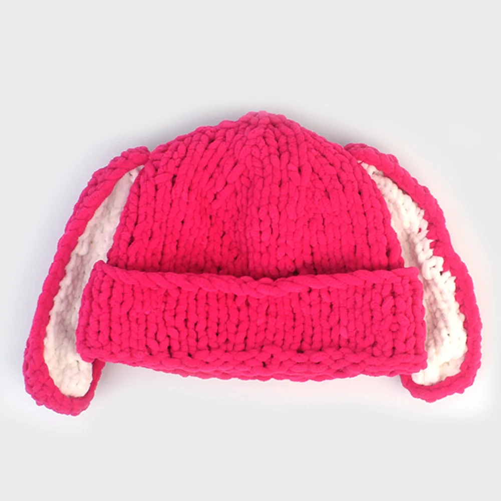 Rabbit Pink Knit Beanie 兔耳冷帽