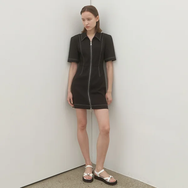 GRETA FRONT OPEN ZIP-UP DRESS(OP-6035)