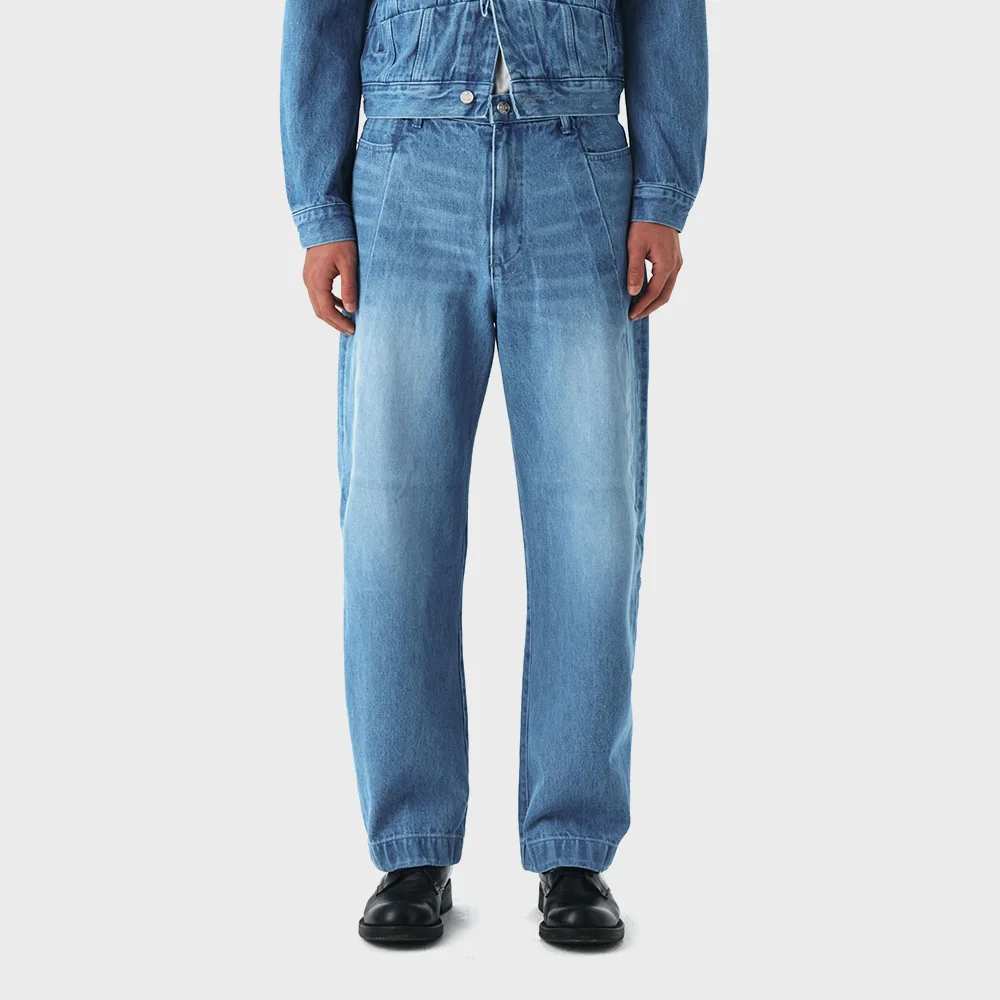 MENS DIAGONAL CUT DENIM PANTS (BLUE)