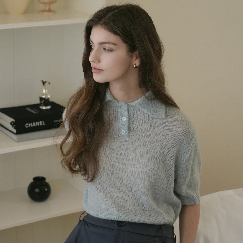 Button Collar Half Knit (Mint)