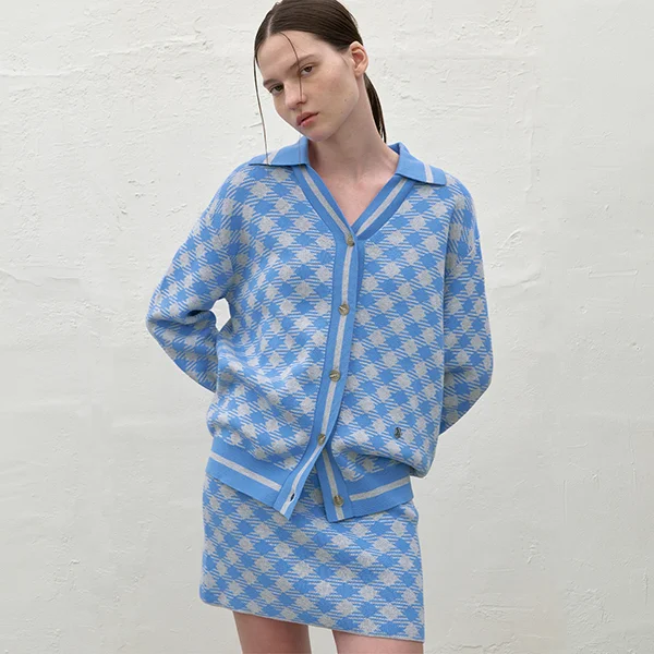 CHECK JACQUARD SET-UP KNIT CARDIGAN(CD-2106)