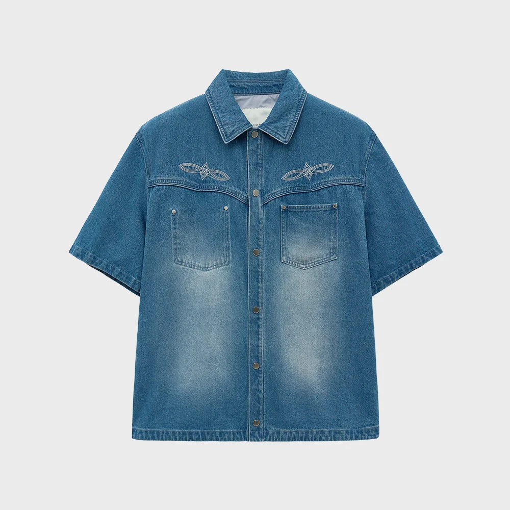 WESTERN DENIM SHORT SLEEVE SHIRT (BLUE)