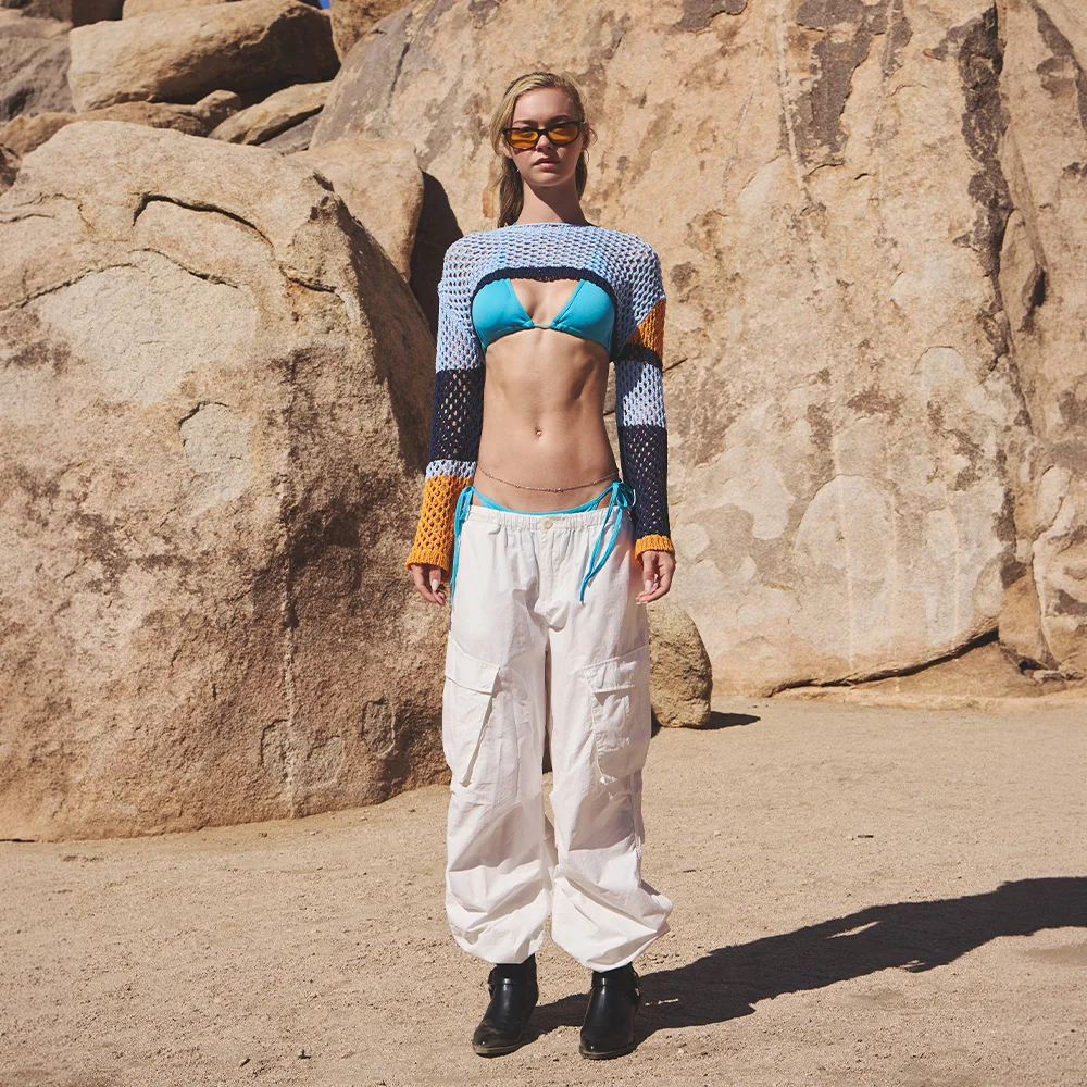 COLORBLOCK SUMMER KNIT TOP SKYBLUE