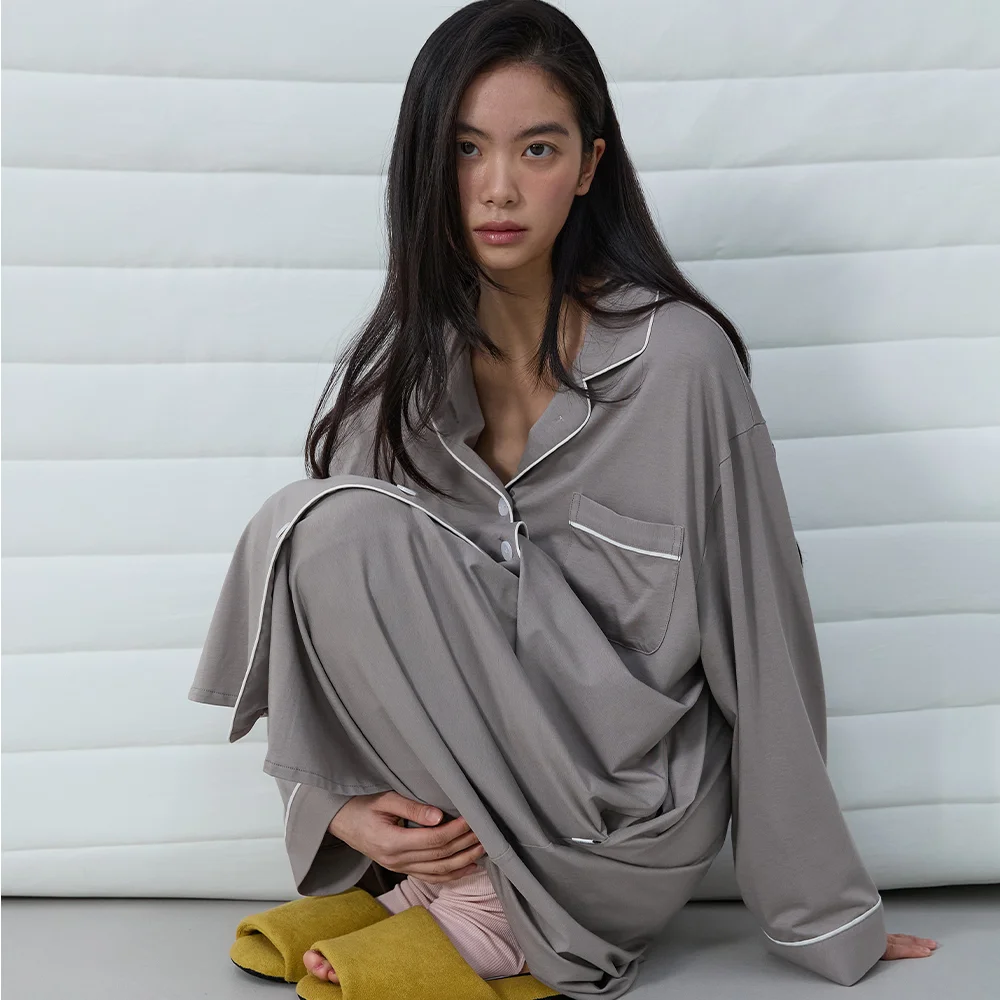 Cotton Modal Pajama One-piece Warm grey