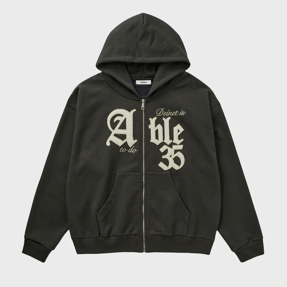 APPLIQUE ABLE OVERSIZE HOOD ZIP UP IN CHARCOAL