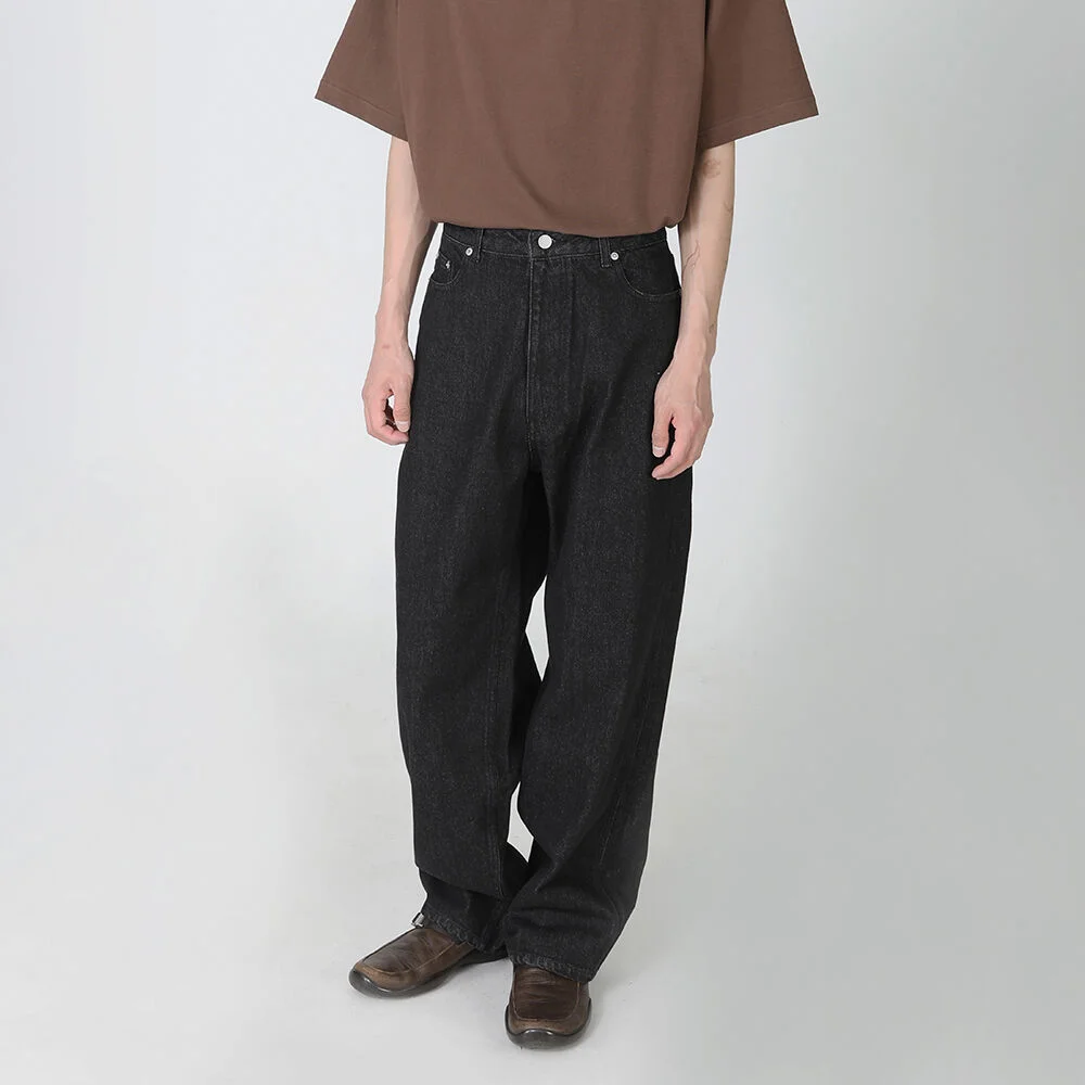 WIDE DENIM PANTS BLACK-WASHED