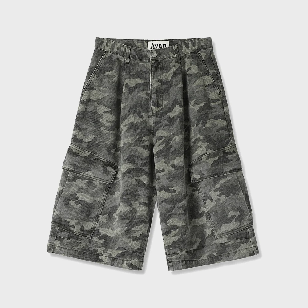 Side Big Denim Shorts LIGHT CAMO