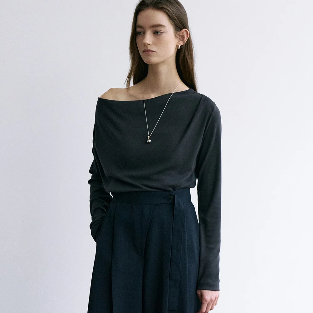 comos 1676 cowl neck string T-shirt (charcoal)