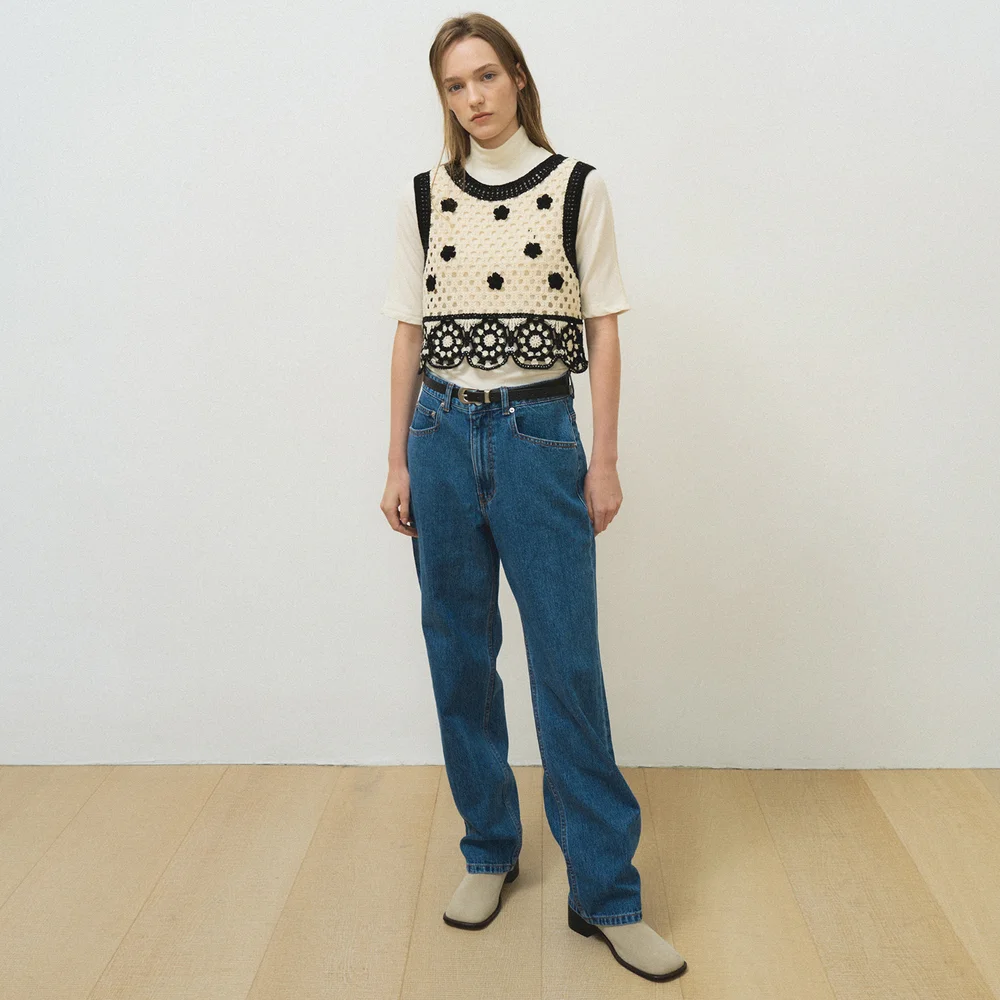 Loose pine denim pants Middle blue