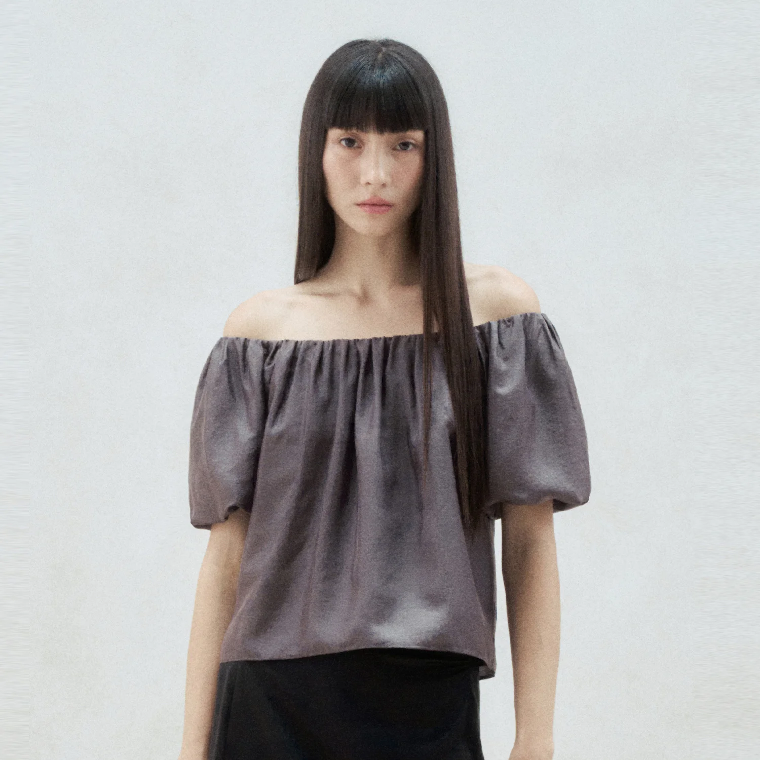 OFF SHOULDER PUFF SLEEVE BLOUSE COCOA BROWN
