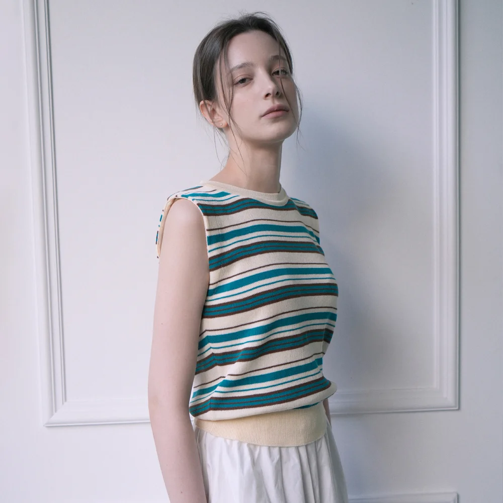 Stripe Viscose Knit Sleeveless (beige)