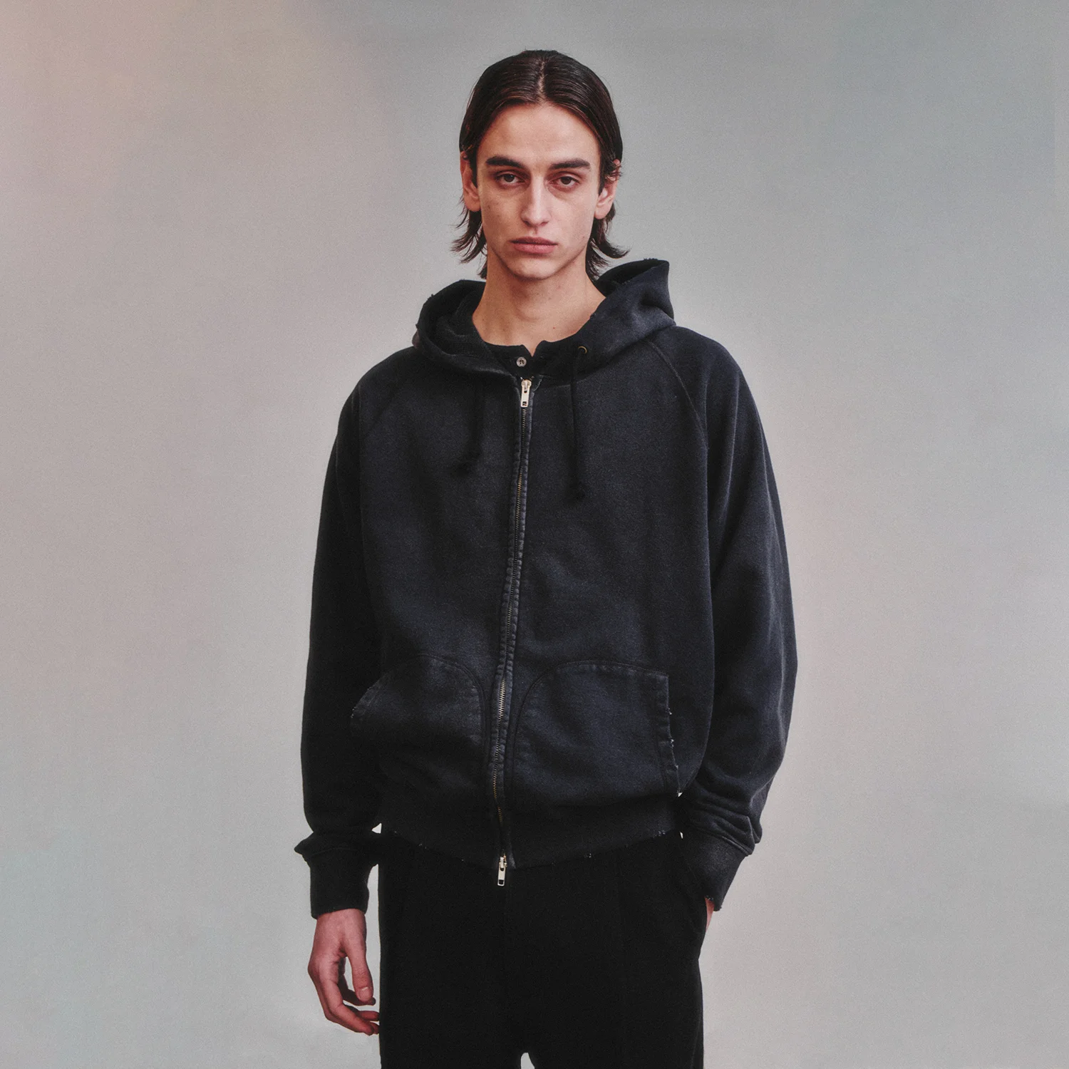 Garment Dyed Sweat Hooded Zip-Up_Black