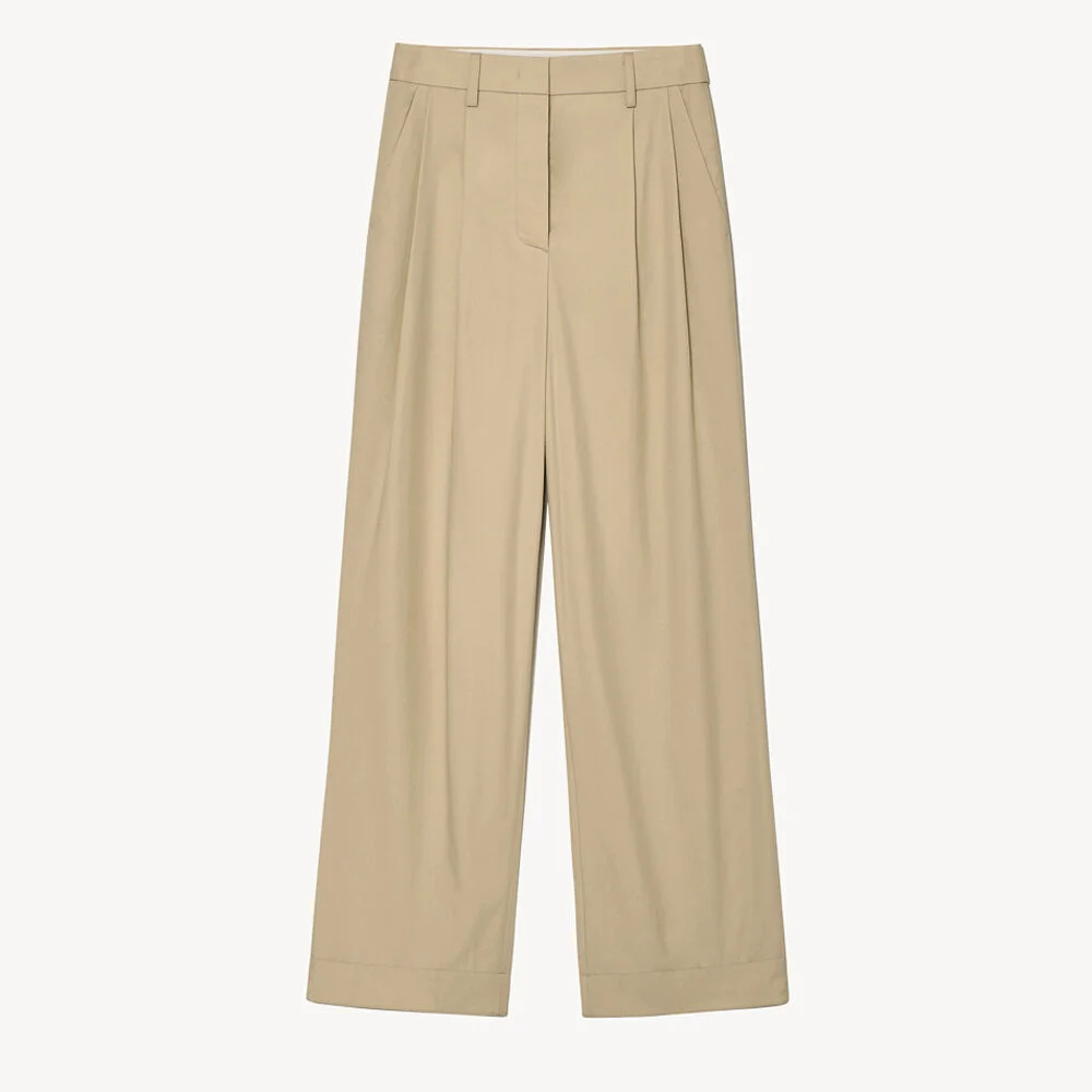 CUFF WOOL FABRIC TROUSERS_BEIGE