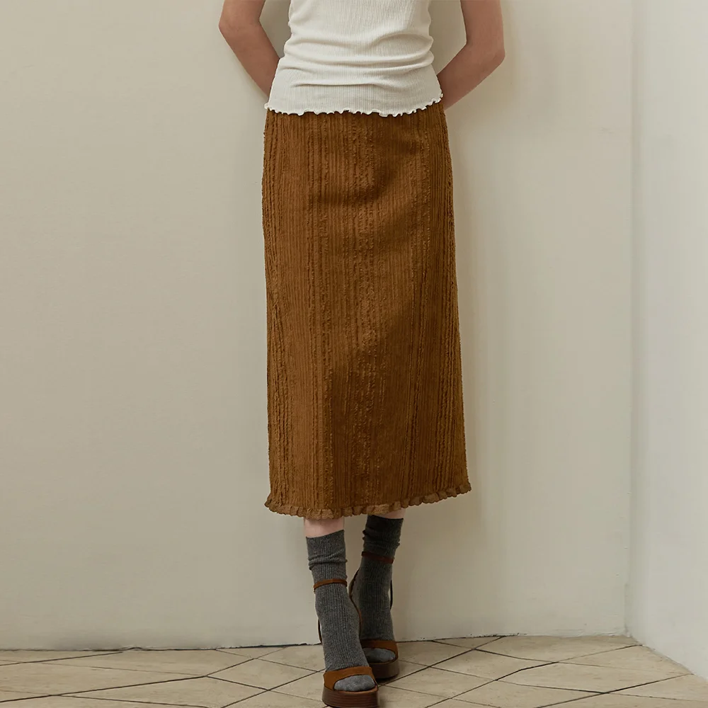 Fringe lace frill skirt - Olive Brown