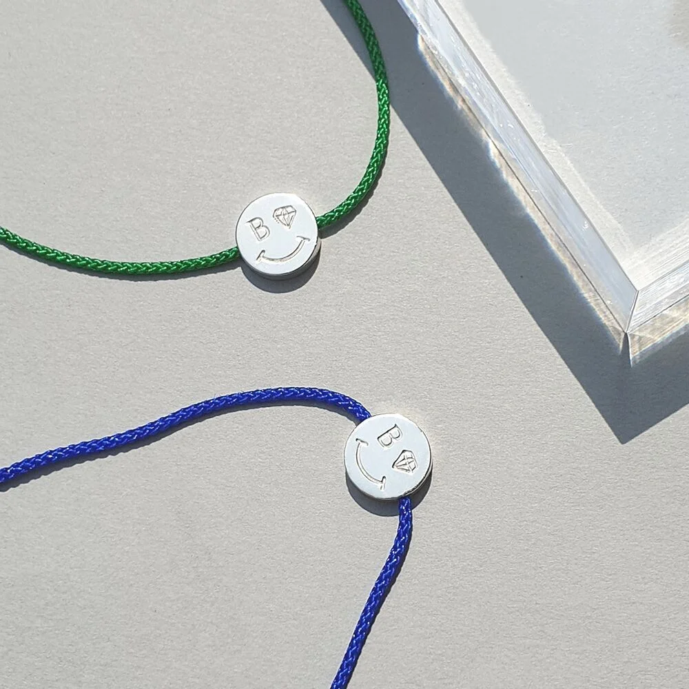 Smile blue green string Bracelet 銀幣 藍色 綠色 線手鏈 繩結手鏈