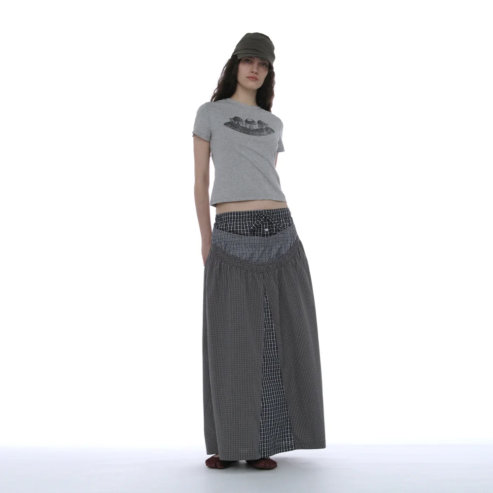 MULTI LAYERED MAXI SKIRT_NAVY CHECK