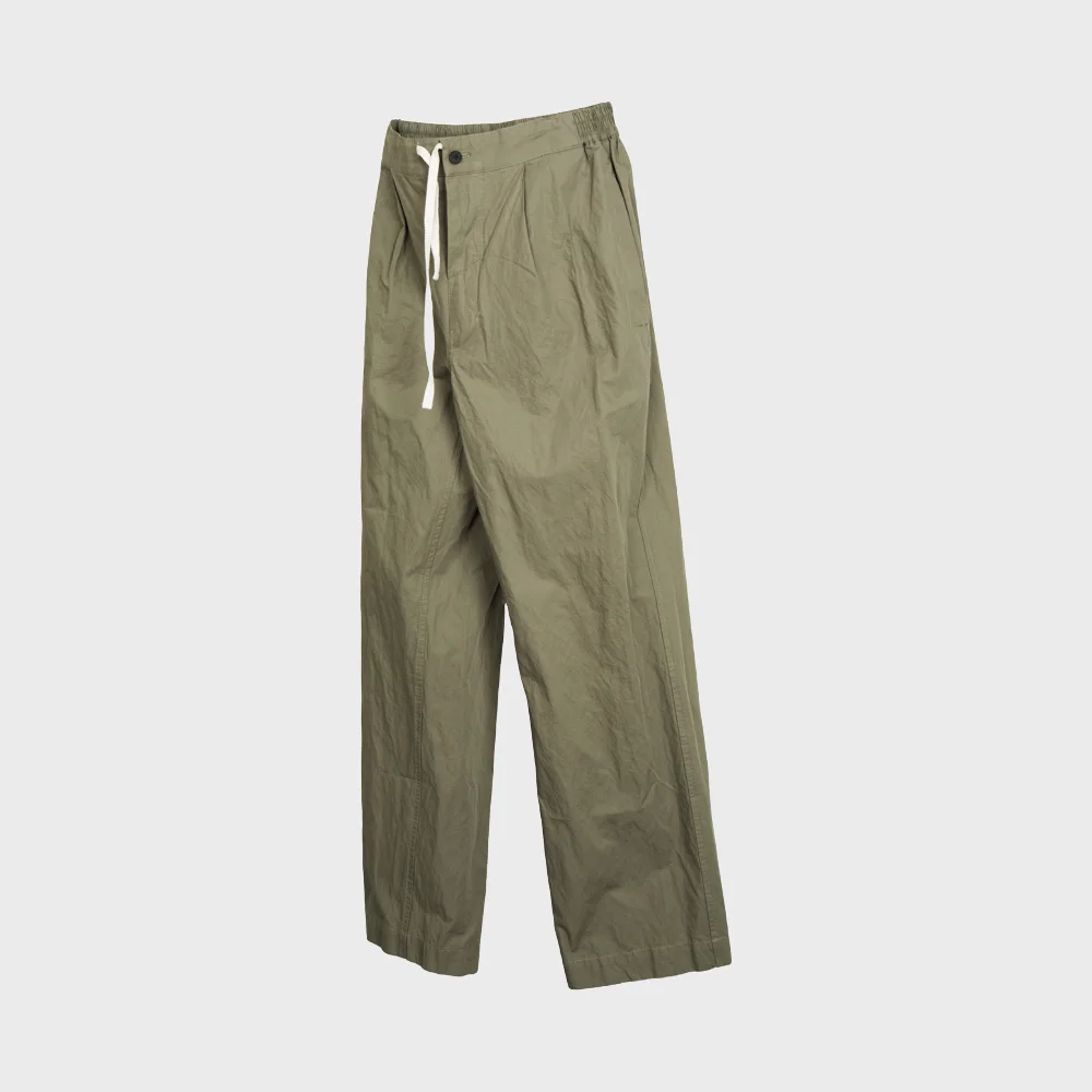 COTTON METAL TUCKED PANTS_KHAKI