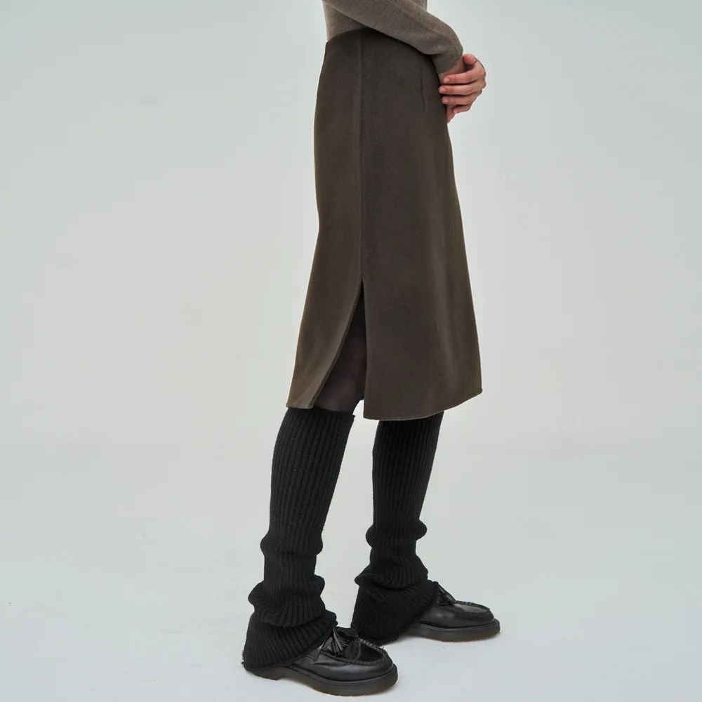 Handmade Side Slit Brown Skirt