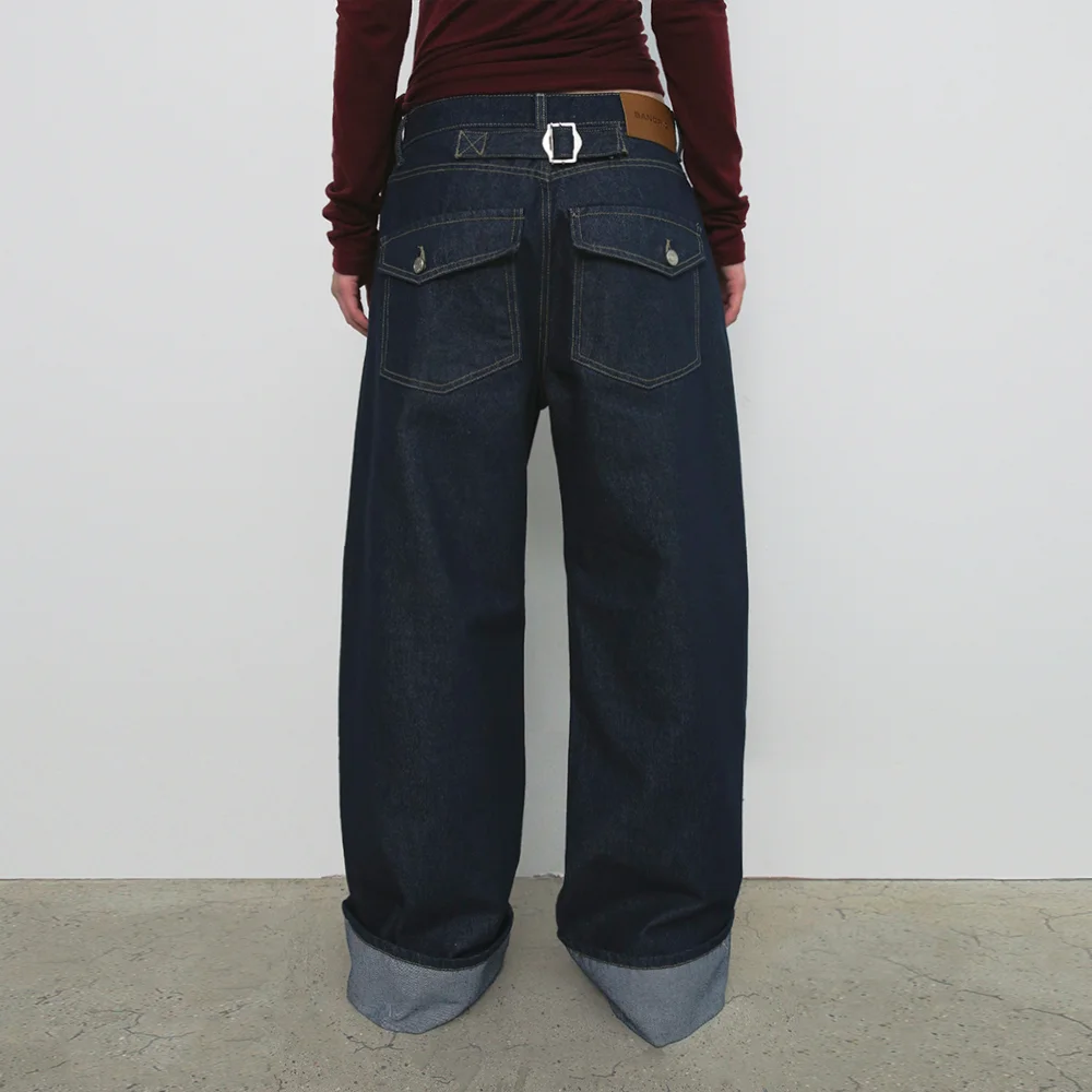 WIDE ROLL UP DENIM PANTS_DEEP BLUE
