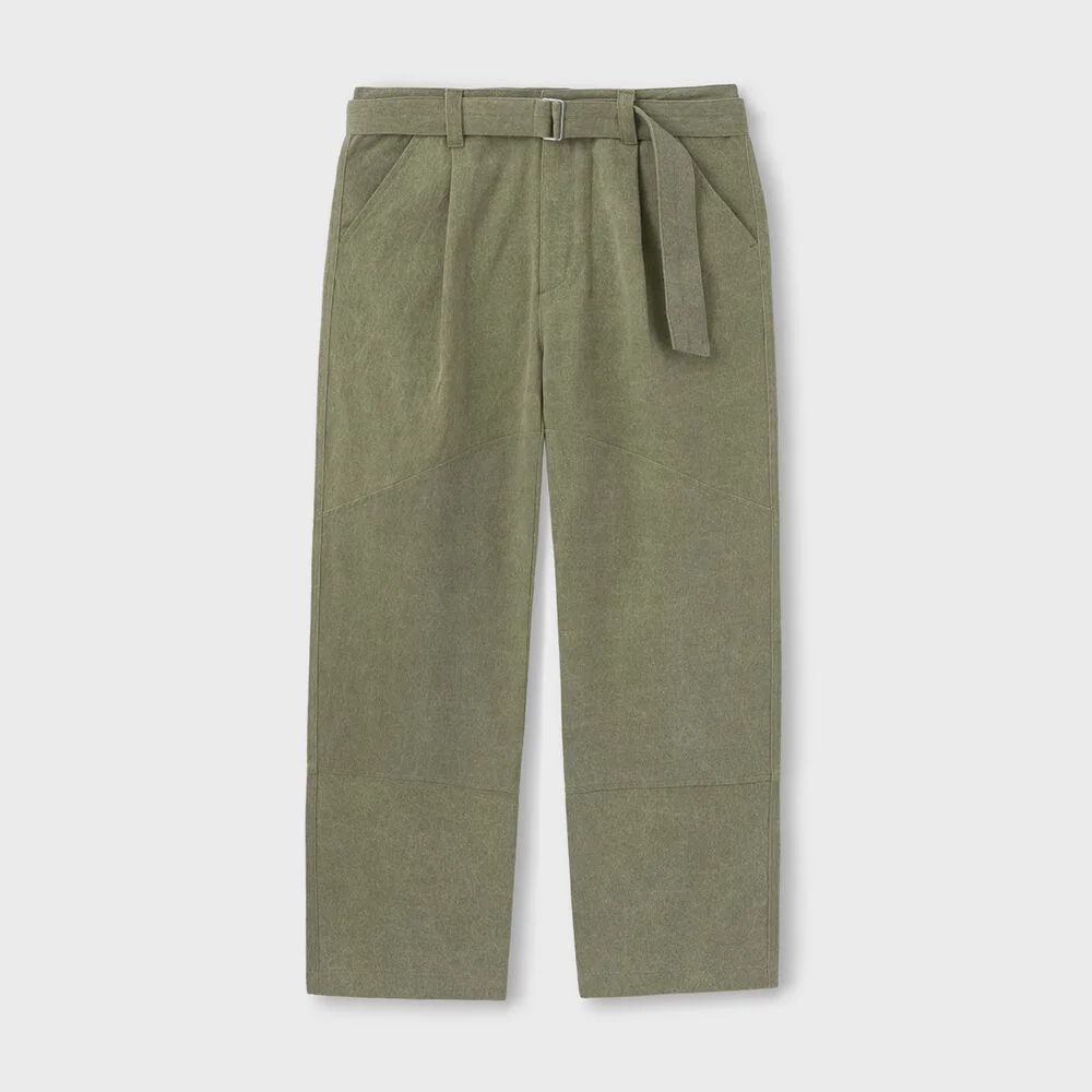 ONE TUCK WASHED BELTED PANTS DUSTY GREEN