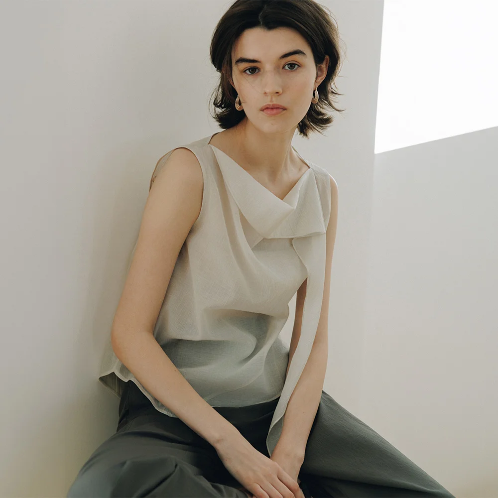 Drop-Tie Cowl-Neck Sleeveless Blouse SW6MB731_2color