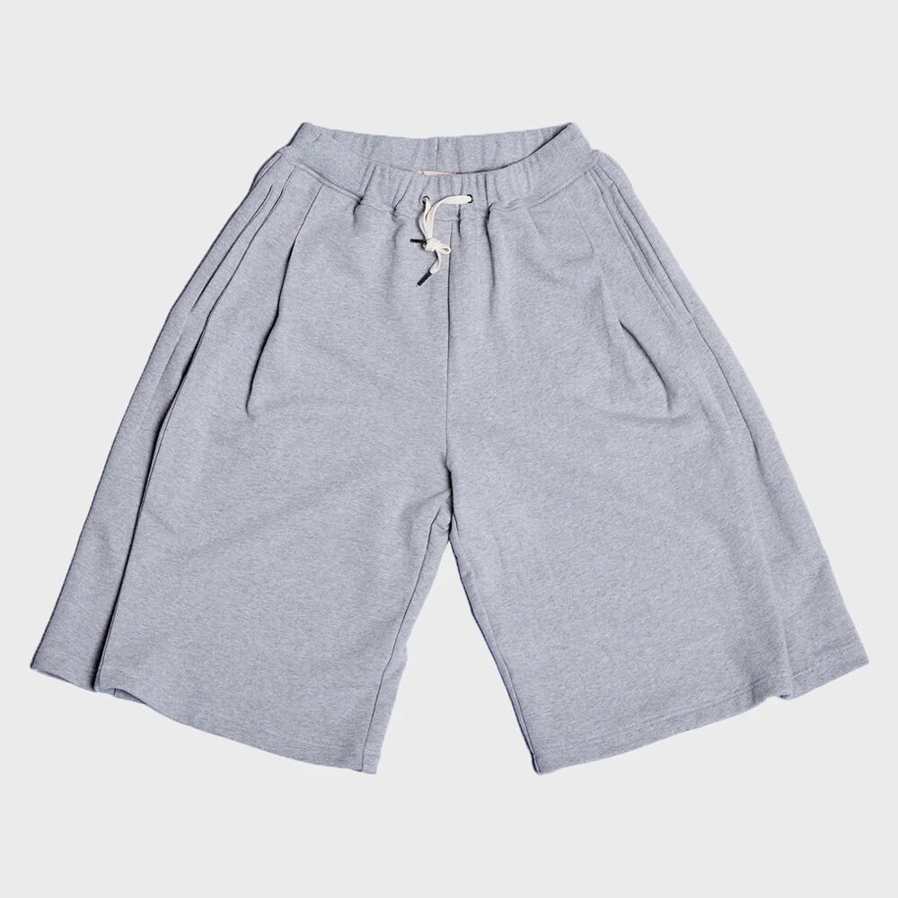DAMP BERMUDA PLEATS WIDE SWEAT SHORTS_GRAY