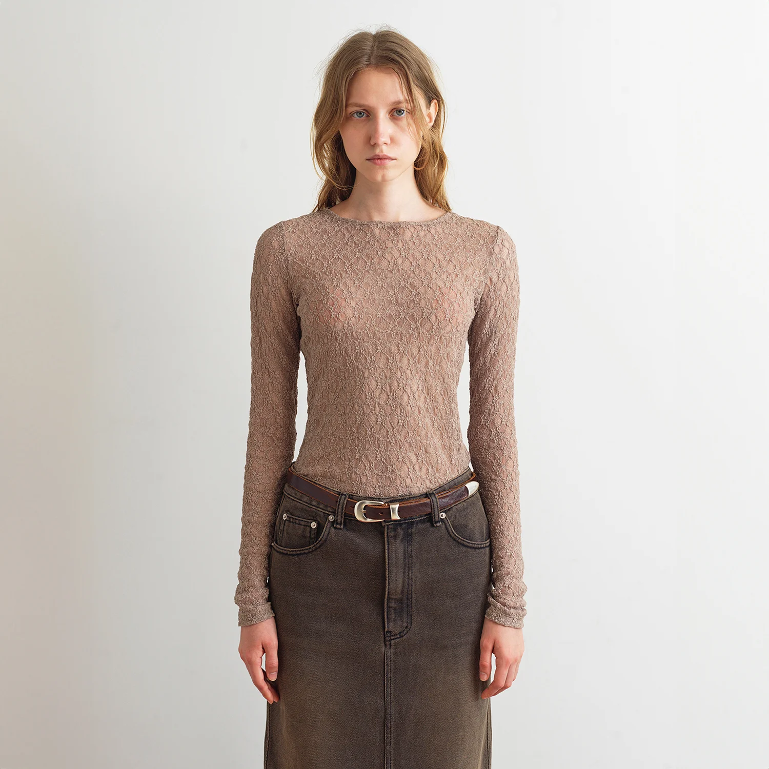 LACE SEE THROUGH TOP - MOCHA
