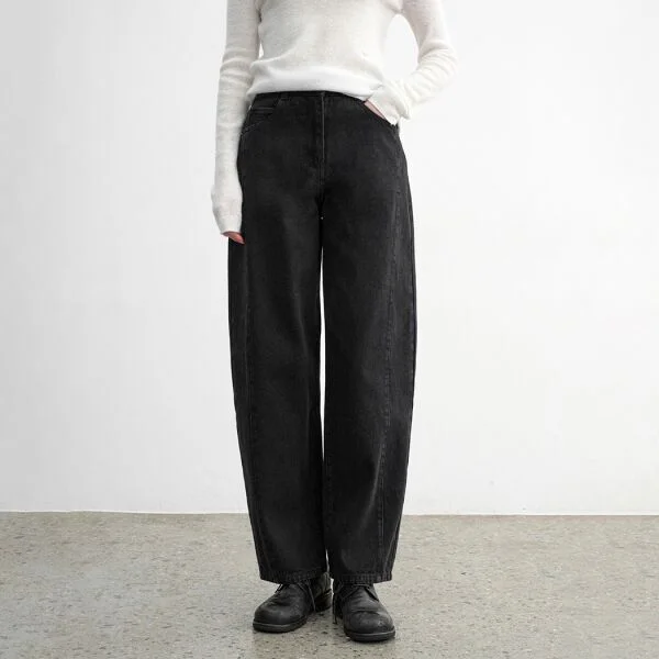 (PT-5730)WARM HIGH WAIST CURVED DENIM PANTS