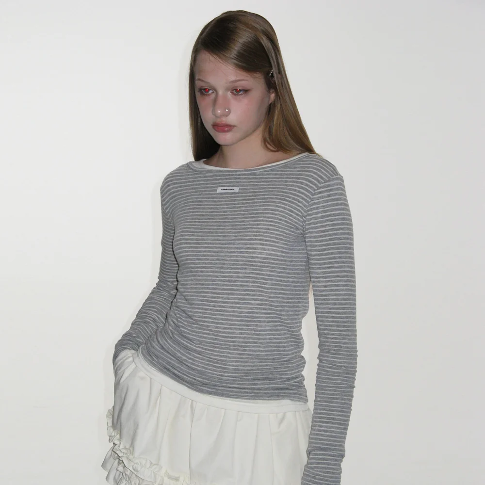STRIPED BASIC BOATNECK TOP_GREY