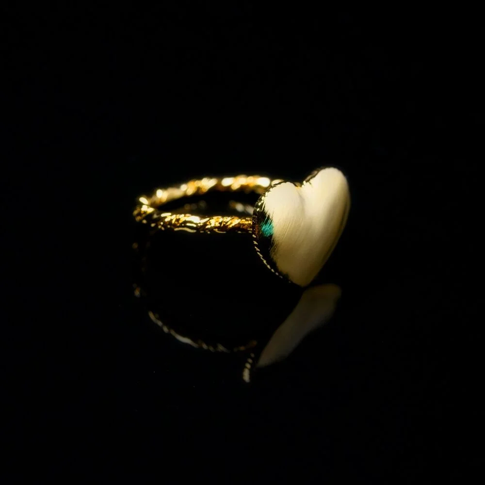 Vintage heart gold point Ring 復古 心形 點綴 金色 扭結 戒指
