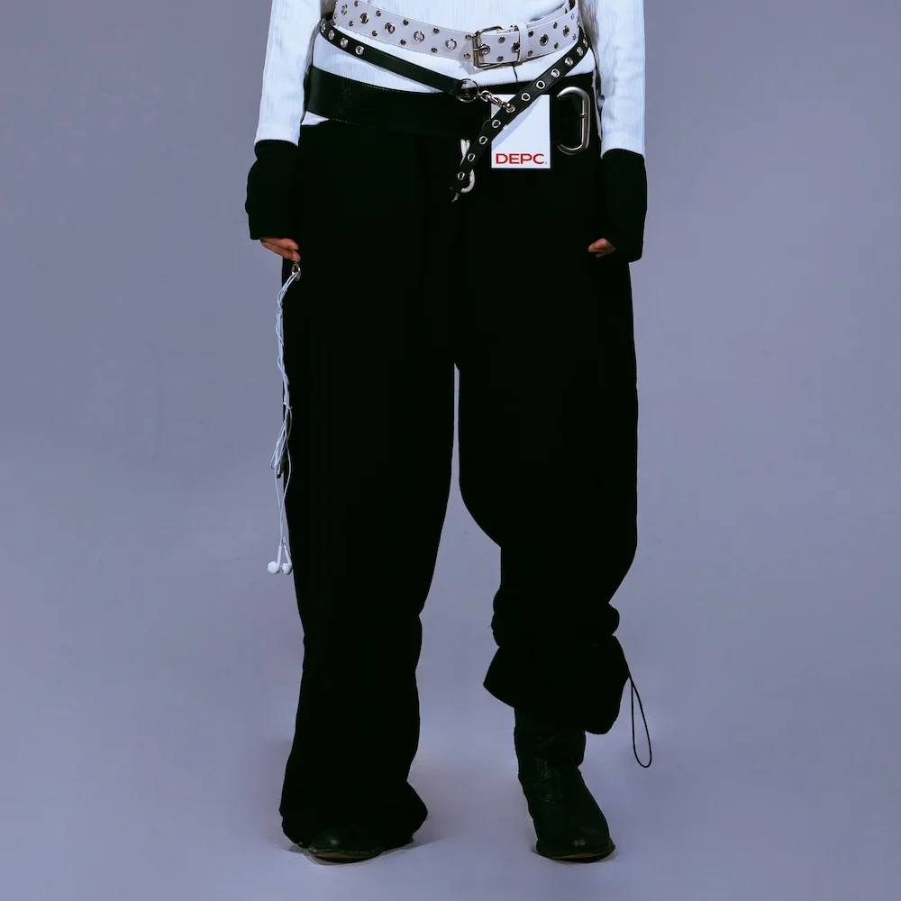EYELET SWEAT PANTS - BLACK