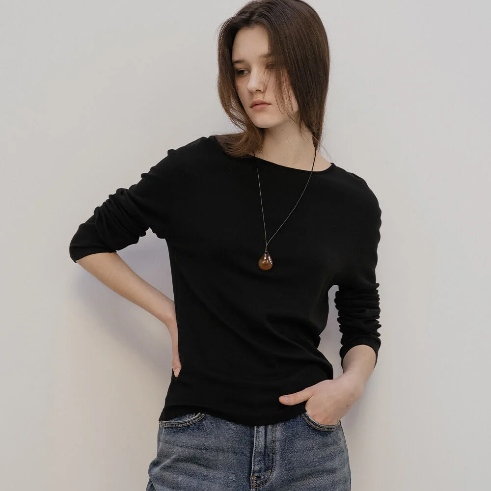 Modal basic slim t-shirt_Black