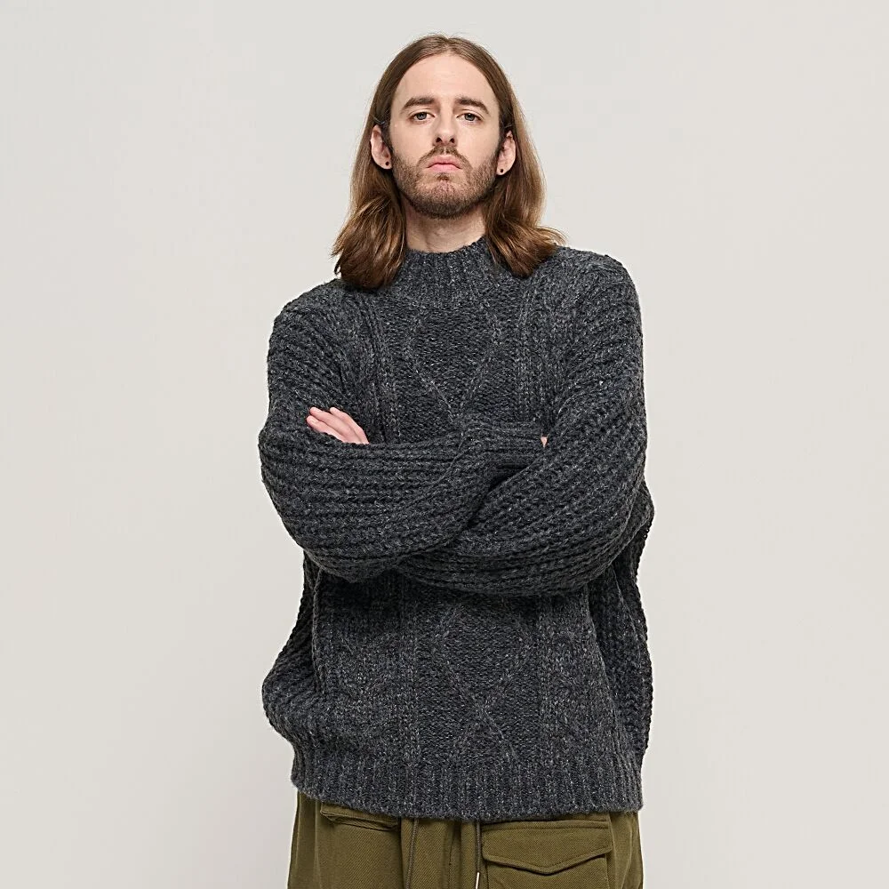 SEMI-OVERSIZE CABLE MOCKNECK SWEATER (CHARCHOL)