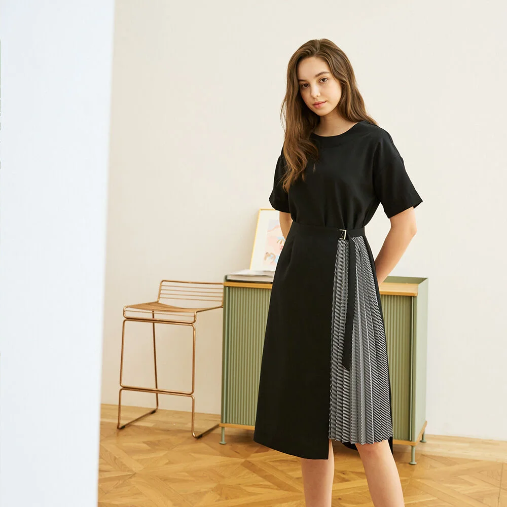 Tiera Pleated Half Wrap Dress_Black