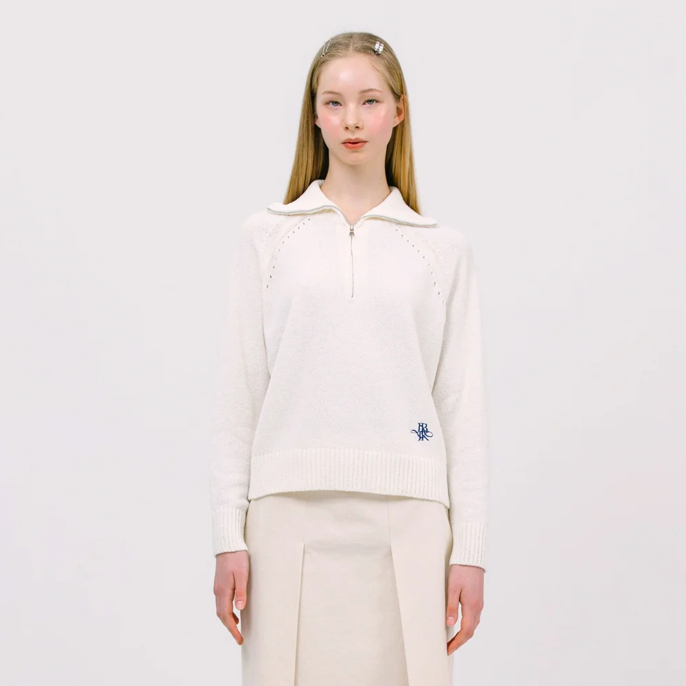 JK boucle half zip-up knit_white