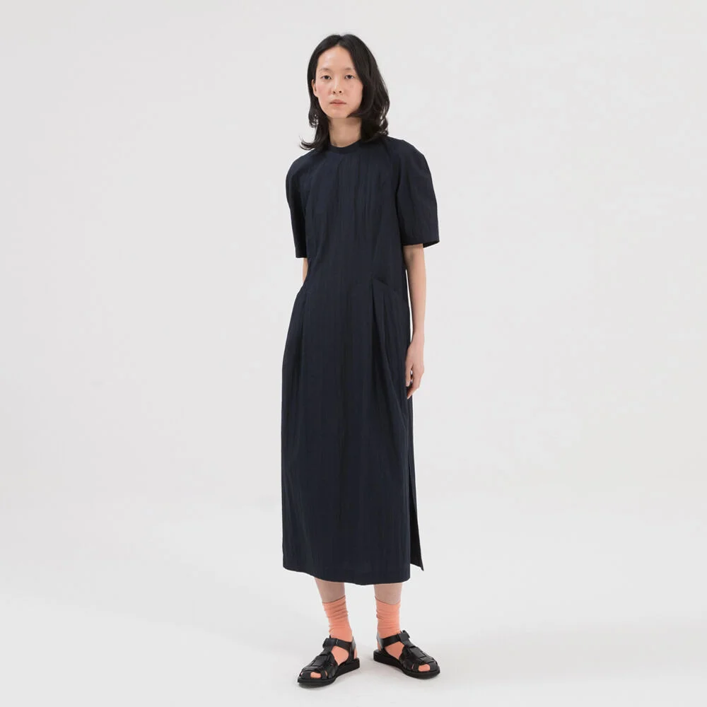 ROUNDED SHOULDER COCOON DRESS / DARK NAVY