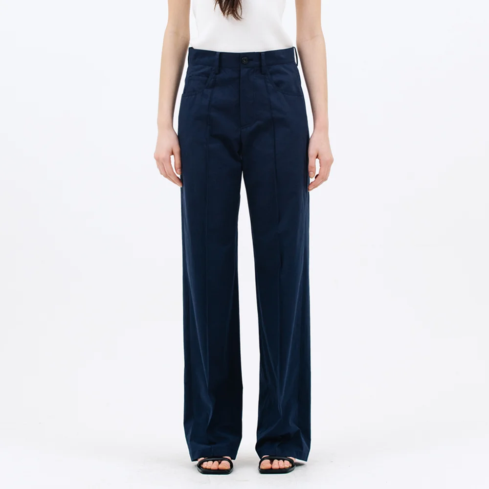 pintuck cotton pants_navy