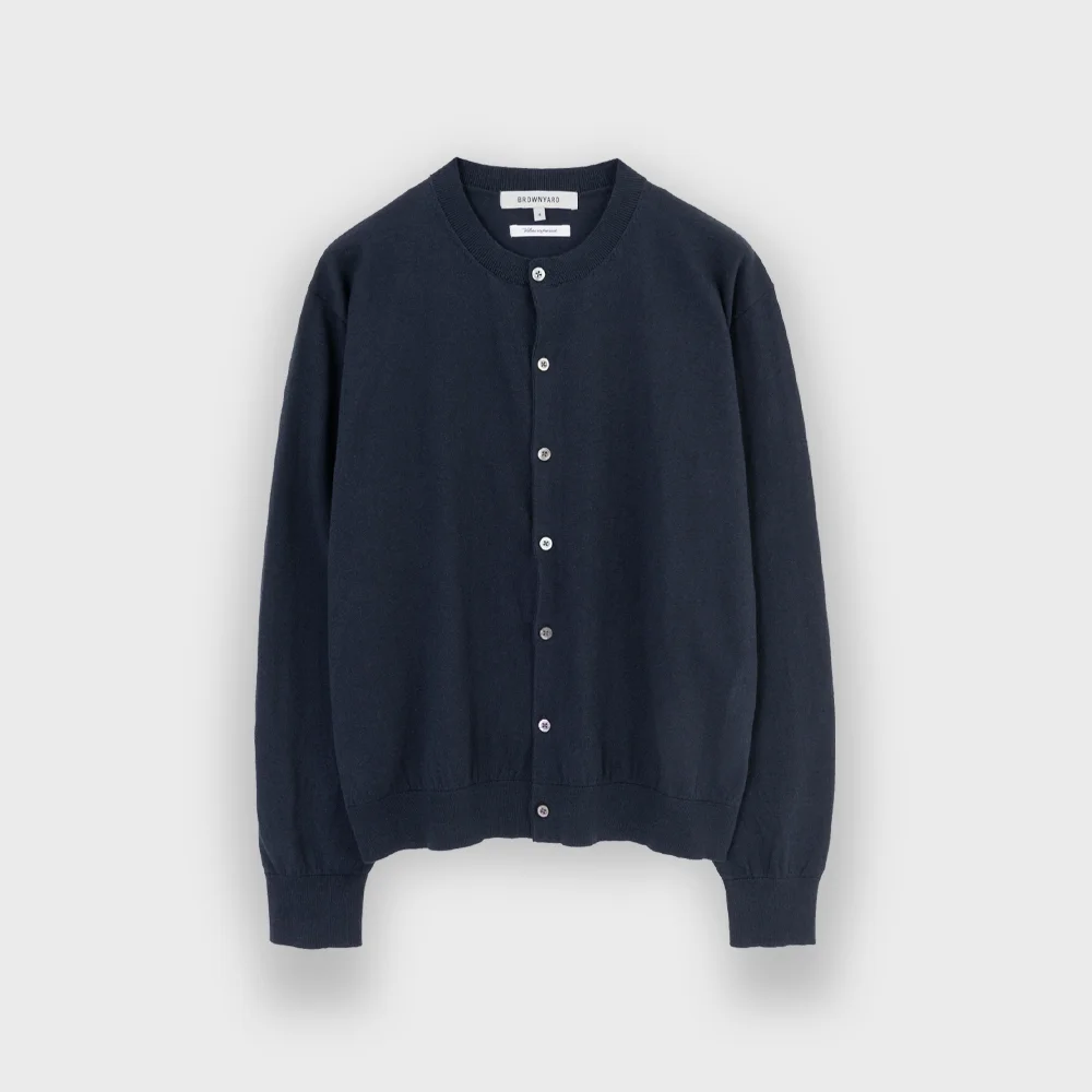 Cotton Cashmere Round Cardigan, Dark Navy