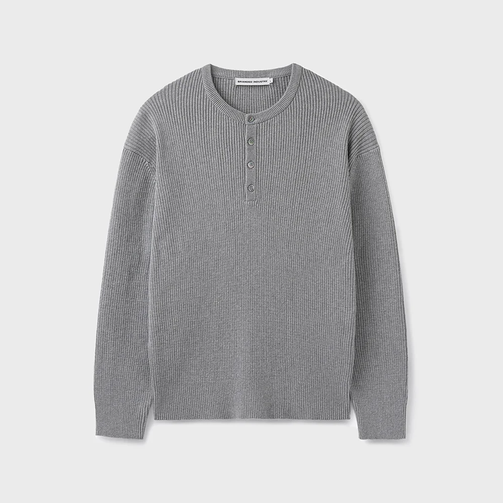 HARD TWIST RIBBED HENLEY NECK KNIT