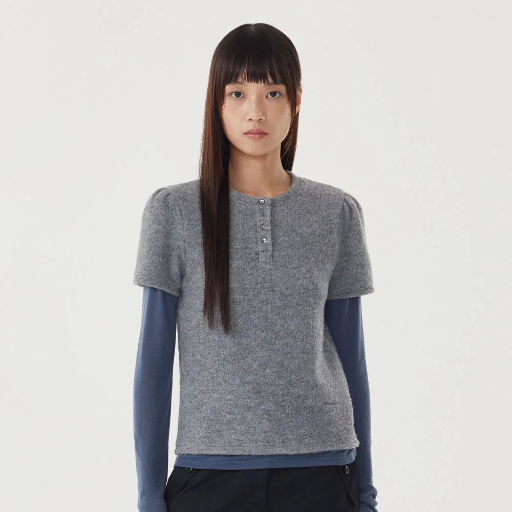 女裝 亨利領 層次 長袖 Melange Gray