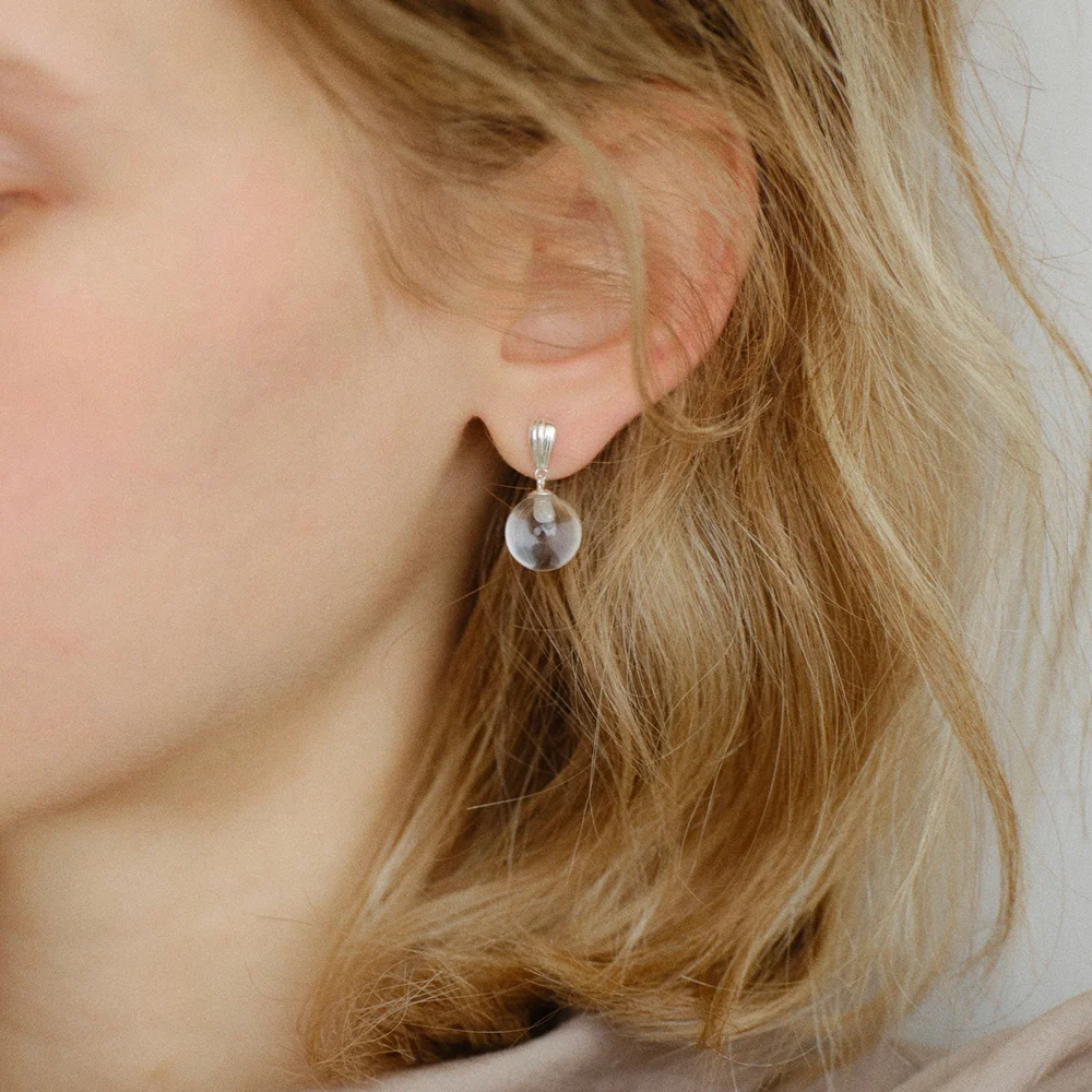 925silver WHITE QUARTZ BELL EARRINGS