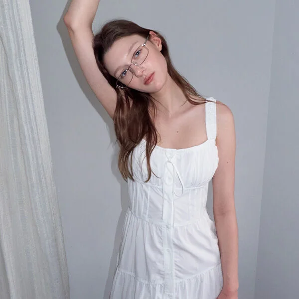 PEASANT SHIRRING LONG ONE PIECE WHITE