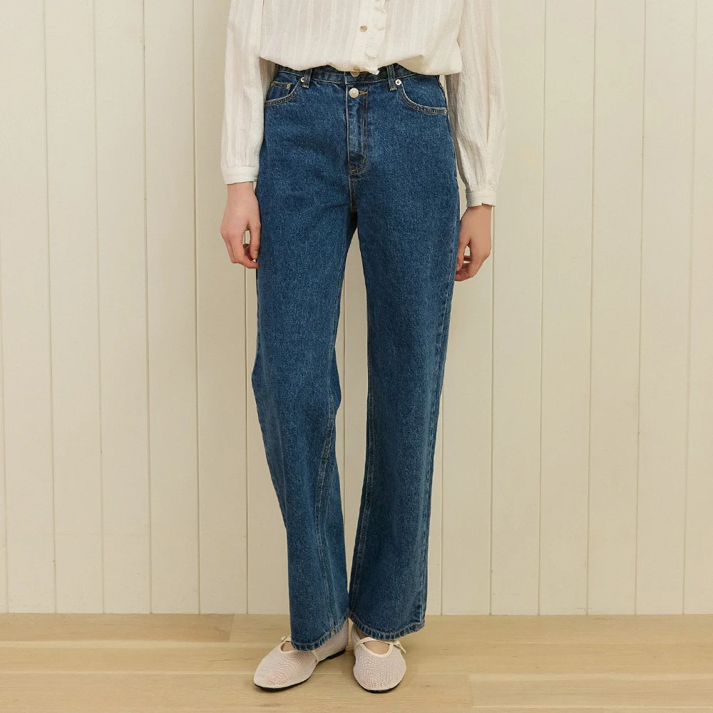 Button Detail Straight Jean - Blue