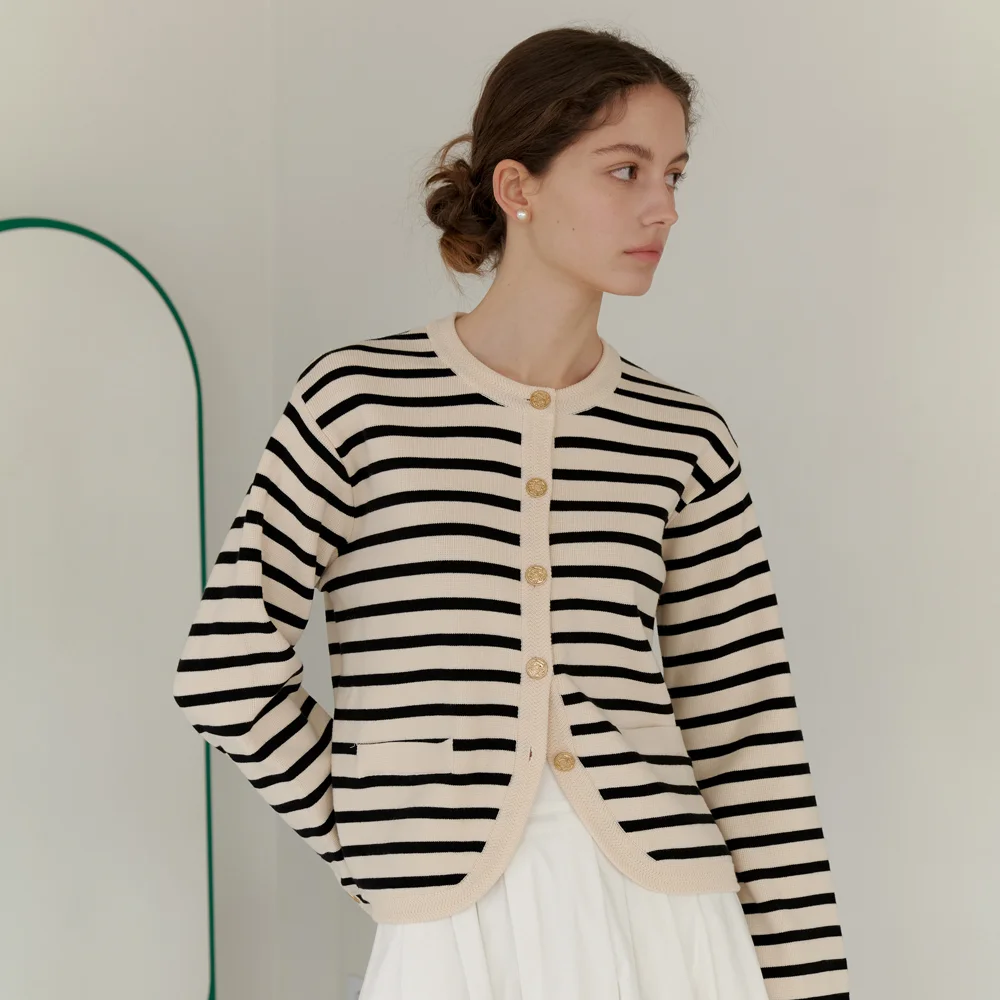 STRIPE KNIT JACKET_IVORY