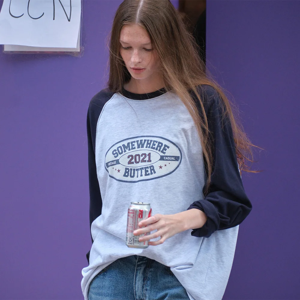 Leo Raglan Long Top - White Melange(Deep Navy)