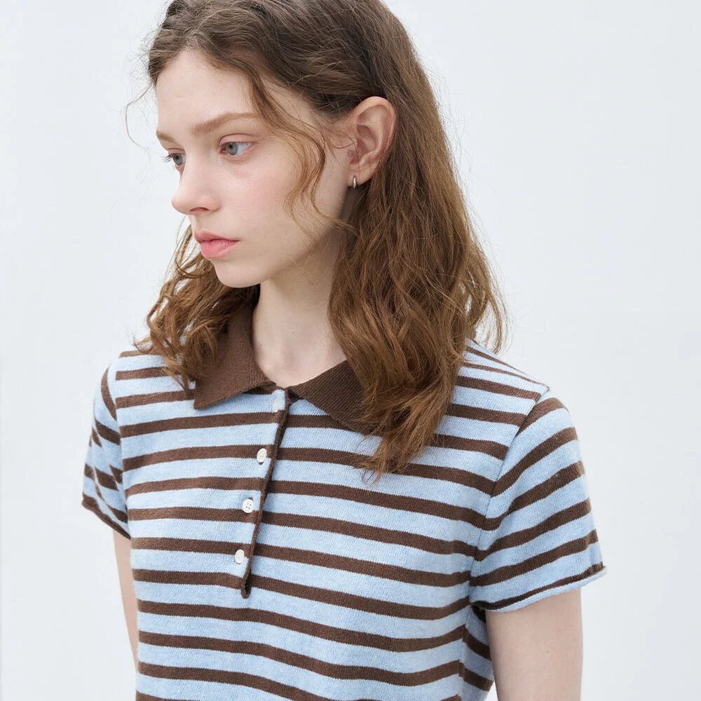 Mini-stripe cap sleeve knit _Brown
