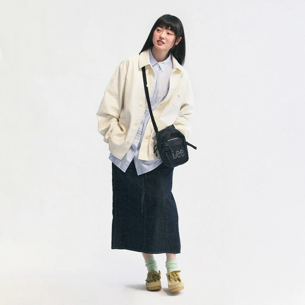 牛仔 亞麻 中長 半身裙 靛藍 低筒