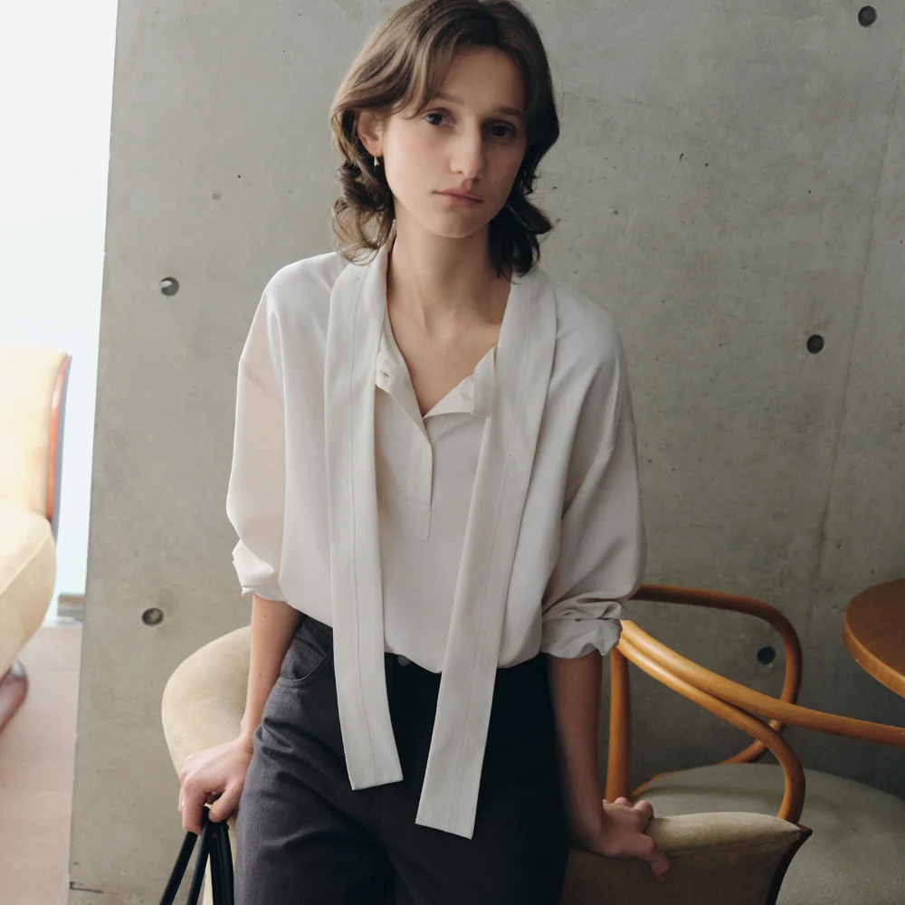 Joseph Roll-Up Tie Blouse (Cream)