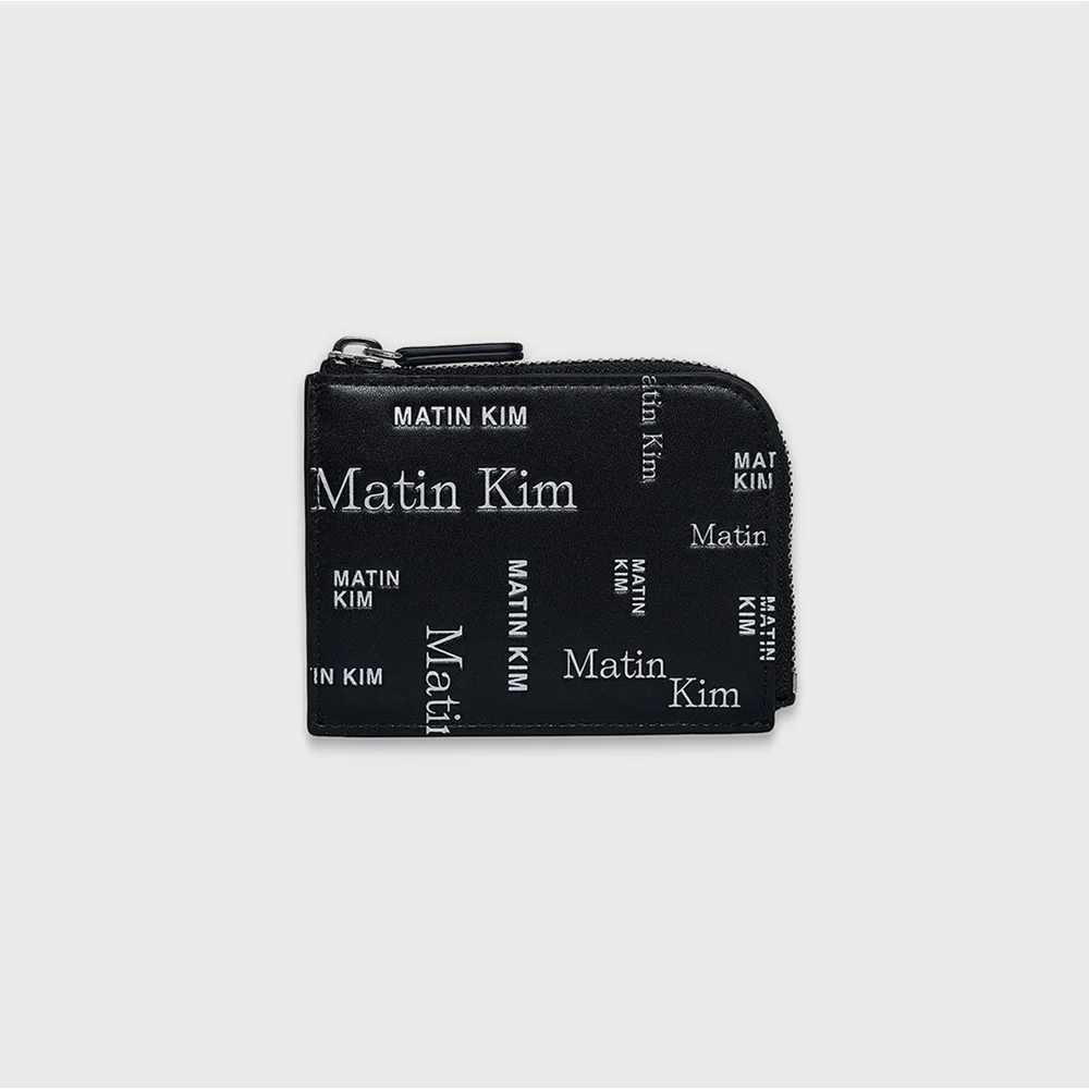 MATIN ALL-OVER LOGO HALF ROUND ZIP WALLET IN BLACK